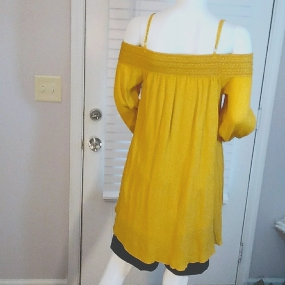 Purple Snow Mustard Yellow Spaghetti Strap Off Shoulder Mini Dress Blouse Size S - Picture 3 of 15